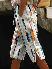 abordables Pantalones cortos bermudas-Mujer Pantalones cortos de lino y algodón Pantalones Capri Vacaciones Vintage estilo costero de la abuela Medio corto Media cintura Floral Graphic Abstracto Estampado Comodidad Rígido Diario Exterior