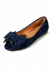 abordables Ballerines femme-Ballerines confortables à bout ouvert pour femmes, chaussures plates en faux daim avec nœud, idéales pour le travail décontracté, les voyages et les promenades quotidiennes.