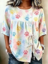 economico Bluse a righe e geometriche-Per donna Camicia Camicia Boho Camicia casual Coulisse Ombre Grafico Geometrico Elegante Bohemien Attivo Mezza Manica Girocollo Top Regolari Casuale Quotidiano Lavoro Bianco Bianco + rosa Beige