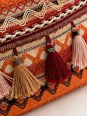 abordables Sacs à Dos de Mode-Womens Boho Sac à épaule brodé avec des pompons Sac hobo ethnique pour festivals voyages plage