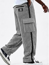 abordables pantalones casuales-Hombre Pantalones cargo Pantalones Pantalones de Pana Pantalones casuales Pantalones anchos Correa Retazos Bolsillo con cremallera Color sólido Comodidad Longitud total Casual Diario Exterior Moda