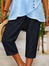 Dam Jeans Denim Capribyxor Beskurna byxor Semester Grundläggande Vadlängd Hög midja Komfort Bekväm Semester Formell Dagliga kläder Blå Svart Marinblå Sommar Vår Lös passning