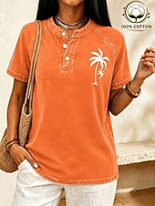  SoftFade™ Women's Vintage 100% Cotton Henley Shirt - Soft Washed Short Sleeve Basic Tops
