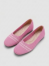 economico Ballerine da donna-Ballerine da donna in maglia a righe rosa con soletta imbottita per il massimo comfort - scarpe da passeggio leggere e traspiranti con punta quadrata, facili da indossare, ideali per il tragitto