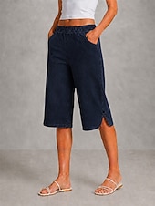  Women's Jeans Denim Capri Pants Wide Leg Fashion Calf-Length Mid Waist Comfort Stretchy Vacation Formal Navy Blue Light Blue Gray Summer Spring Regular Fit