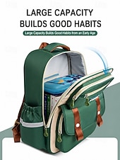 cheap Kids &amp; Teen Backpacks-Kids School Backpack, Waterproof Polyester Large Capacity Bookbag with Multiple Compartments, Adjustable Straps, Breathable Back Panel, Reflective Safety, Green Beige for Boys and Girls Back to School