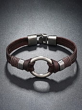 billige Menns smykker-Herrearmbånd i ekte skinn i svart brunt, vintage minimalistisk legeringsringarmbånd for menn, uformelt retro armbåndssmykke til daglig bruk, reise og gave