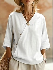 economico Bluse Semplici-Per donna Camicia Blusa Patchwork Tinta unica Elegante Casual Mezza Manica Scollo a V Top Regolari Casuale Quotidiano Blu Blu chiaro Rouge Bianco Verde chiaro Estate Primavera