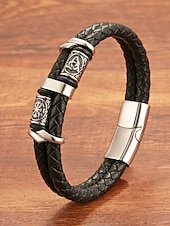 economico Gioielli da uomo-Bracciale da uomo vichingo intrecciato in similpelle e lega, bracciale con rune nordiche multicolore per abbigliamento casual, stile biker, moda outdoor, regalo per lui
