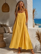 ieftine Rochii boho-Pentru femei Rochie Maxi Rochie Boho Epocă Vacanță Potrivire Largă Dungi Fără manșon Pătrat Albastru Deschis Alb Galben Vară