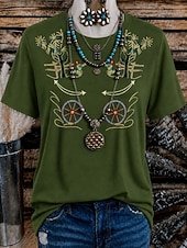 Χαμηλού Κόστους Boho t-shirt-γυναικείο μπλουζάκι western boho με εκτύπωση φλοράλ γραφικό γεωμετρικό vintage κομψό casual κοντομάνικο στρογγυλή λαιμόκοψη μακριές μπλούζες casual καθημερινό Σαββατοκύριακο μπλε μαύρο κόκκινο πράσινο