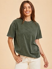  Per donna 100% cotone Maglietta Camicia di cotone Top lavati effetto vintage Semplice Vintage Moda Elegante Manica Corta Girocollo Top lunghi Quotidiano Uscire Weekend Blu Nero Verde chiaro Rosso
