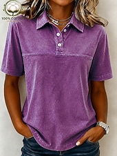 Camiseta Henley vintage softfade™ para mujer, 100 % algodón - Camiseta básica de manga corta con lavado suave