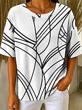  Femmes Tee-shirt Gaufre Tops tricotés texturés Graphique Géométrique Rayé Élégant Classique Manche Courte Col ras du cou Col rond Hauts Réguliers Occasionnel Quotidien Blanche Noir Vert Claire Beige