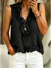 ieftine Bluze simple-Pentru femei Cămașă Cămașă Boho Cămașă casual Zdrobit Bufantă Culoare solidă Simplu Elegant Boemia Vacanță Fără manșon În V Topuri lungi Casual Zilnic Sfârșit de săptămână Albastru piscină Negru Alb