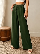 economico gamba larga e vita alta-Per donna Gamba larga Pantaloni casual Elegante Lunghezza intera Vita Alta Semplice Confortevole Inelastico Vacanza Nero Verde militare Verde Estate Primavera Autunno Vestibilità comoda
