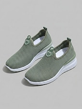 abordables Zapatillas de mujer-Zapatillas de mujer grises transpirables de malla, sin cordones, para caminar: zapatillas ligeras con cuña para viajar, pasear en verano y para uso casual.