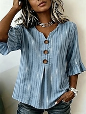 cheap Floral Blouses-Women's Blouse Buttons Print Floral Graphic Vintage Stylish 3/4 Length Sleeve Crew Neck Regular Tops Casual Daily Going out Blue Green Summer Spring