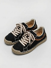 cheap Women's Sneakers-Women's Yellow Handcrafted Retro Casual Sneakers – Embroidery Lace-up Walking Shoes with Non-slip Sole for Travel, Outdoor Walking &amp; Everyday Wear