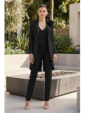 voordelige Damespakken-Dames 3-delige pakken Bruiloft Bruiloft gast Stretch crêpe Elegant Blote rug Lange mouw Tot de enkel Gekerfde revers