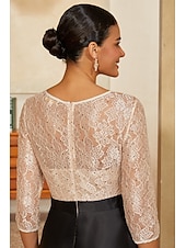 preiswerte Polished Edit-Damen A-Linie High-Low-Kleid Cocktailkleid Kleid für Hochzeitsgäste Knöchellänge Rundhalsausschnitt Dreiviertelarm Illusionsärmel Hohe Taille Elegant Mutter der Braut mit Satin Paillettenspitze