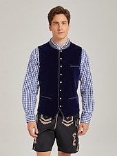 preiswerte Trachtenweste-Oktoberfest Trachten Waistcoat Traditional Bavarian Vest Embroidery Velvet Stand Collar Mandarin Collar German Alpine Heritage Wiesn Men's Carnival Beer Festival Traditional Style Cloth
