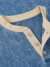 billiga Casual Henley T-shirt-Herr Henleytröja Tvätta skjorta i 100 % bomull T-shirt T-shirt Kortärmad Enfärgat Retro / vintage Ledigt Vintagestil Färgblock Tvättad Henley Ledigt Vår &amp; sommar Sommar Vår Blå Svart Marinblå Henley