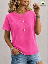voordelige Effen t-shirt-softfade™ dames T-shirt van 100% katoen, vintage gewassen model, korte mouwen, ronde hals, lange mouwen, casual, blauw, zwart, lichtgroen