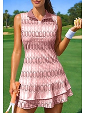 baratos Vestido Feminino-Mulheres Geométrica Vestido esportivo Vestido Polo de Tênis Sem Manga Quarter Zip Elástico Redutor de Suor Respirável Voleibal Tênis Golfe Colarinho Aberto para a Lateral Vestidos Rosa claro Vermelho