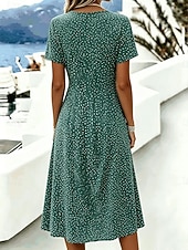  Femmes Robe Longueur Genou Robe T-Shirt Robe trapèze Vacances Occasionnel Boho Plage Coupe régulière Graphique À pois Manche Courte Col en V Bleu Rouge Vert Été Printemps