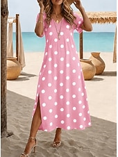 Per donna Abito Midi Abito a trapezio Casual Quotidiano Ferie Data Vestibilità regolare Grafico A Pois Manica Corta Scollo a V Blu Nero Rosa Azzurro cielo Estate Primavera