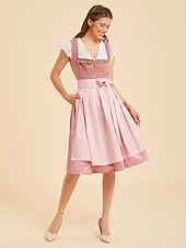 cheap Dirndl Dresses-Oktoberfest Dirndl Dress Midi Length with Pockets Balconette Neckline Maid Bavarian German Alpine Wiesn Women's Carnival Beer Festival Traditional Style Cloth (65CM) Without Blouse