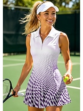 Χαμηλού Κόστους Φόρεμα Γυναικών-Γυναικεία Γεωμετρικό Φόρεμα τένις Αθλητικό φόρεμα Φόρεμα πόλο τένις Αμάνικο Αθλητικό Τρίμηνο φερμουάρ Ελαστικό Σκούπισμα ιδρώτα Αναπνέει Πετόσφαιρα Τέννις Γκολφ Απορρίπτω Ζιβάγκο Φορέματα