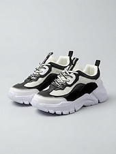 preiswerte Damen-Sneaker-Weiße, klobige Plateau-Sneaker für Damen mit atmungsaktivem Mesh-Obermaterial – leichte, gepolsterte Laufschuhe, bequeme Schnürschuhe im Dad-Stil für Reisen, Shopping, Spaziergänge und