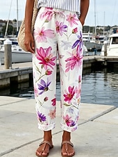  Per donna Chinos Vacanza Vintage Casual Lunghezza intera Vita media Floreale Grafico Tasca Stampa Comodità Morbido All'aperto Inelastico Casuale Quotidiano All'aperto Blu Bianco Giallo Rosa Estate