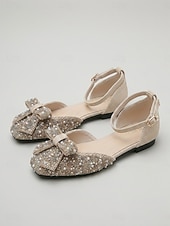 abordables Women's Flats-Women's Party Rhinestone Bowknot Low Heel Square Toe Fashion Fabric Ankle Strap Almond Black Pink