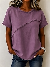 cheap Plain tee-Women's T Shirt Tee Top Ruffle Plain Fashion Stylish Classic Short Sleeve Crew Neck Regular Tops Casual Daily Going out White Purple Green Khaki Apricot Summer Spring