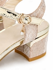 preiswerte Brautmutter/Bräutigammutter-Kleidersandalen mit niedrigem Blockabsatz für die Mutter der Braut, glitzernde Riemchensandalen mit Strasssteinen und offener Zehenpartie für Hochzeitsgäste.