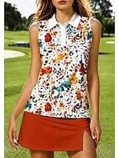 preiswerte Damenbluse-Damen Abstrakt Sporthemd Golf-Poloshirt Tank Top Tennis Shirt Ärmellos Blumen Knöpfe UPF50+ UV-beständig Hohe Elastizität Feuchtigkeitsableitend Atmungsaktiv Volleyball Tennis Golfspiel Kragen