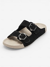 cheap Comfort Sandals-Women's Camel Wide Fit Arch Support Slide Sandals – Adjustable Double Buckle Comfort Walking Sandals with Cushioned Footbed, Wide Toe Box and Non-Slip Outsole for Travel and All-Day Comfort