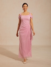  Pentru femei Rochie Maxi Rochie teacă Elegant Invitat la nunta Petrecere cu cocktail Zdrobit Bufantă Sparkle Tulle Fit regulat Culoare solidă Fără manșon Cu Bretele umăr rece Roz Îmbujorat