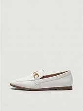 baratos Women's Slip-Ons &amp; Loafers-Women's White Horsebit Loafers, Classic Square-Toe Slip-On Flat Shoes for Office Work, Business Casual, Commuting &amp; Everyday Wear