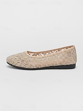 cheap Women's Flats-Women's Almond Crochet Lace Flats – Breathable Floral Mesh Walking Shoes with Lightweight Comfort for Vacation Travel, Cruise Trips,  Garden Parties and Everyday Wear