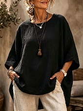  Women's Shirt Blouse Asymmetric Solid Color Plain Elegant Casual Half Sleeve Crew Neck Regular Tops Casual Black White Pink Red Navy Blue Summer Spring