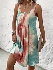  Dames Mini-jurk A lijn jurk Vakantie Casual Strand Ruim Passend Grafisch Abstract Mouwloos U-hals blauw Rood Donkergroen Groen Zomer Lente