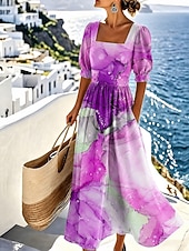  Dames Maxi-jurk A lijn jurk Vakantie Casual Strandstijl Strand Feestdagen Normale pasvorm Grafisch Geometrisch Korte mouw Strakke ronde hals blauw Paars Groen Zomer Lente