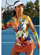 economico Camicia Donna-Per donna Geometrico Floreale Top Maglietta sportiva Maglia da tennis Manica Lunga Cerniera Floreale UPF50+ Resistente ai Raggi UV Alta elasticità Traspirante Pallavolo Tennis Golf Colletto Collo Alto