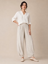 ieftine Colecția Premium de In-pantaloni de vară din in pentru femei, talie medie, lungime completă, buzunar, talie elastică, culoare vară, alb, negru, bleumarin închis, kaki, toamnă