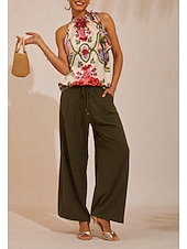 abordables Graphic Tank-Hawaii Palm Silky Satin Floral Top