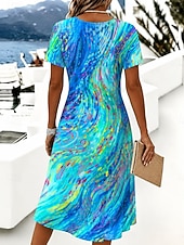  Women's Knee Length Dress Casual Dress T Shirt Dress Tee Dress A Line Dress Vacation Casual Boho Beach Regular Fit Ombre Graphic Short Sleeve V Neck Blue Summer Spring